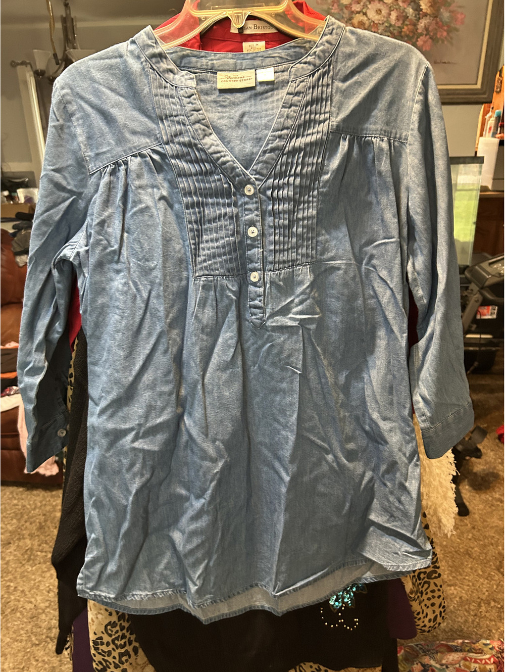 The Vermont Country Store Women's Blue Cotton Tunic Shirt Medium